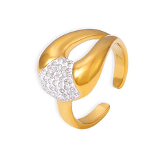 18K Gold-Plated Sparkling Sculptural Open Ring