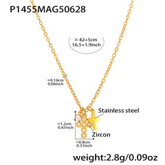 Cubic Zirconia Cross Charm Layered Necklace