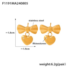 Bow Glass-Accent Stainless Steel Stud Earrings