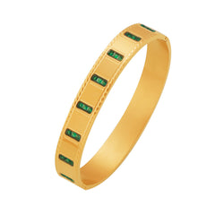 18K Gold-Plated Green Glass Station Bangle