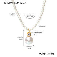 Faux Pearl Bead and Sparkling Pendant Necklace