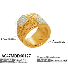 18K Gold-Plated Textured Stone Statement Ring