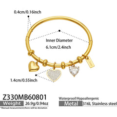 18K Gold-Plated Heart Charm Bangle