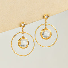 Glass Accent Double-Circle Drop Earrings