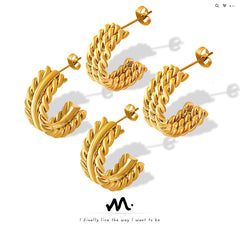 18K Gold-Plated Twisted Multi-Row Hoop Earrings