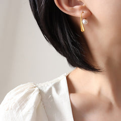 Curved Pearl-Look Drop Earrings