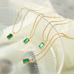 18K Gold-Plated Emerald-Green Cubic Zirconia Necklace
