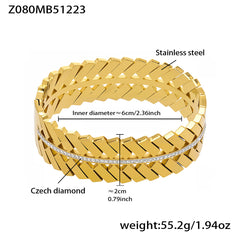 18K Gold-Plated Geometric Stone Bangle Bracelet