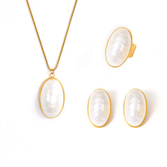 18K Gold-Plated Oval Mother-of-Pearl Jewelry