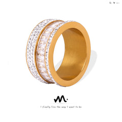 Gold-Tone Cubic Zirconia Double-Row Band Ring