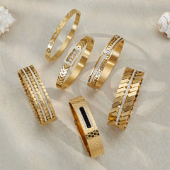 18K Gold-Plated Geometric Stone Bangle Bracelet