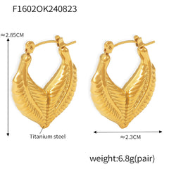 18K Gold-Plated Textured Leaf Hoop Earrings