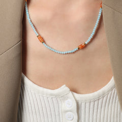 Blue-Green Stone Beaded Necklace Designs