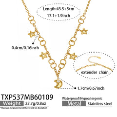 Star & Crescent Moon Charm Necklace or Bracelet