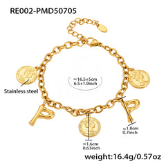 Gold-Tone Initial and Coin Charm Bracelet