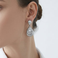 18K Gold-Plated Starburst Teardrop Shell Pearl Earrings