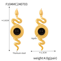 Snake-Shaped Round Stone Drop Earrings