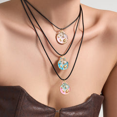 18K Gold-Plated Ocean Pendant Black Cord Necklace