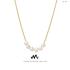 Pearl-Look Beaded Arc Pendant Necklace