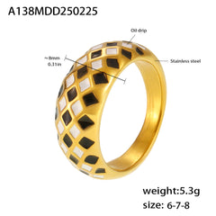 Geometric Checker Accent Band Ring