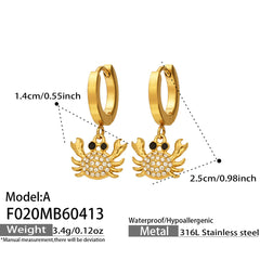 18K Gold-Plated Cubic Zirconia Crab Earrings