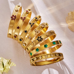 Floral Glass and Cubic Zirconia Clasp Bangles