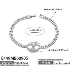 Cubic Zirconia Flower and Oval Link Chain Bracelet