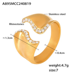 Wavy Sparkling Open Ring - Non-Adjustable