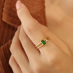 Rectangular Cubic Zirconia Twisted Open Ring