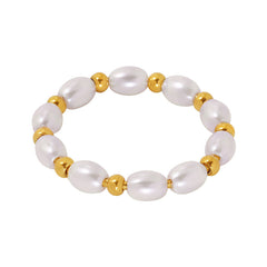 18K Gold-Plated Shell Pearl-Look Bead Ring