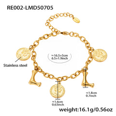 Gold-Tone Initial and Coin Charm Bracelet