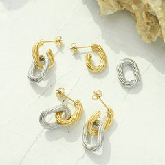 Two-Tone Interlocking Oval Stud Earrings