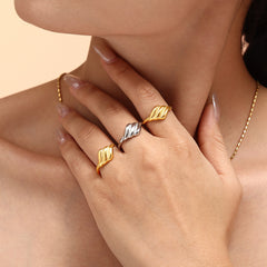 18K Gold-Plated Sculptural Wave Open Ring