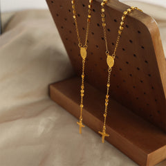 Cross Drop Bead Station Long Necklace