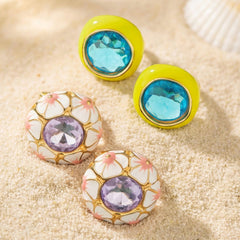 Enamel Flower Stone Statement Ring