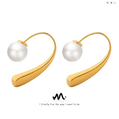 Curved Pearl-Look Drop Earrings