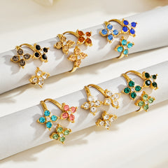 Color Cubic Zirconia Four-Petal Flower Ring