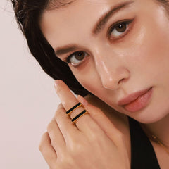 18K Gold-Plated Square Black Accent Ring