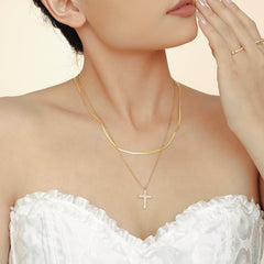 Cubic Zirconia Cross Pendant and Layering Chain
