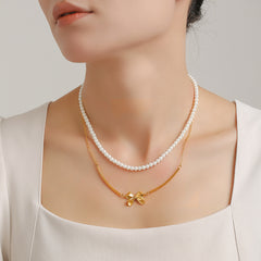 Bow Earrings or Pearl-Look Necklace