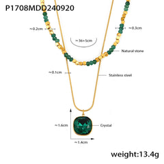 Green Beaded Layered Pendant Necklace