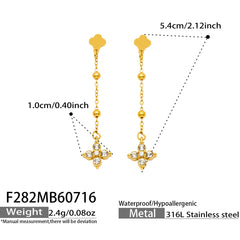 18K Gold-Plated Clover Cubic Zirconia Drop Earrings