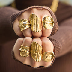 18K Gold-Plated Textured Statement Ring Collection