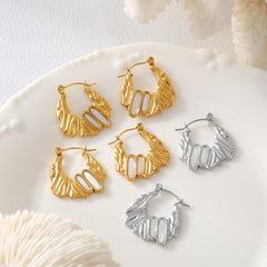 Sculptural Shell Texture Stainless Steel Hoops