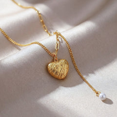 18K Gold-Plated Textured Heart Y-Necklace