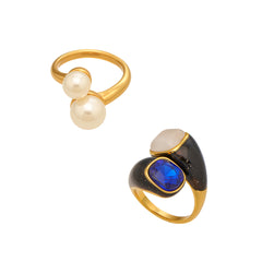 Enamel Pearl-Look & Cat-Eye-Look Statement Rings