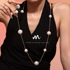 Long Layered Pearl-Look Chain Necklace