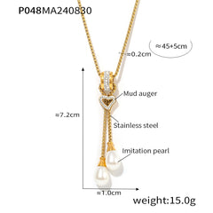 Heart Toggle Faux Pearl Drop Necklace or Flat Chain