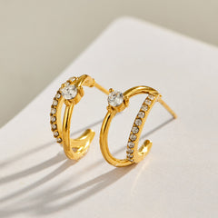 Gold-Tone Cubic Zirconia Double-Row Hoop Earrings