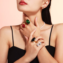 18K Gold-Plated Large Oval Glass Ring